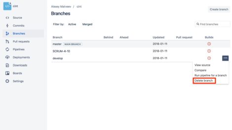deleting branches in Bitbucket
