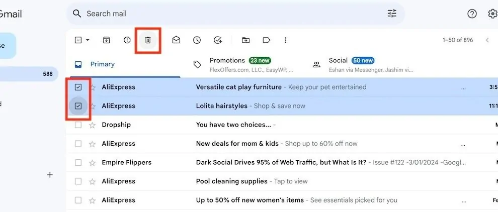 Emails in Gmail
